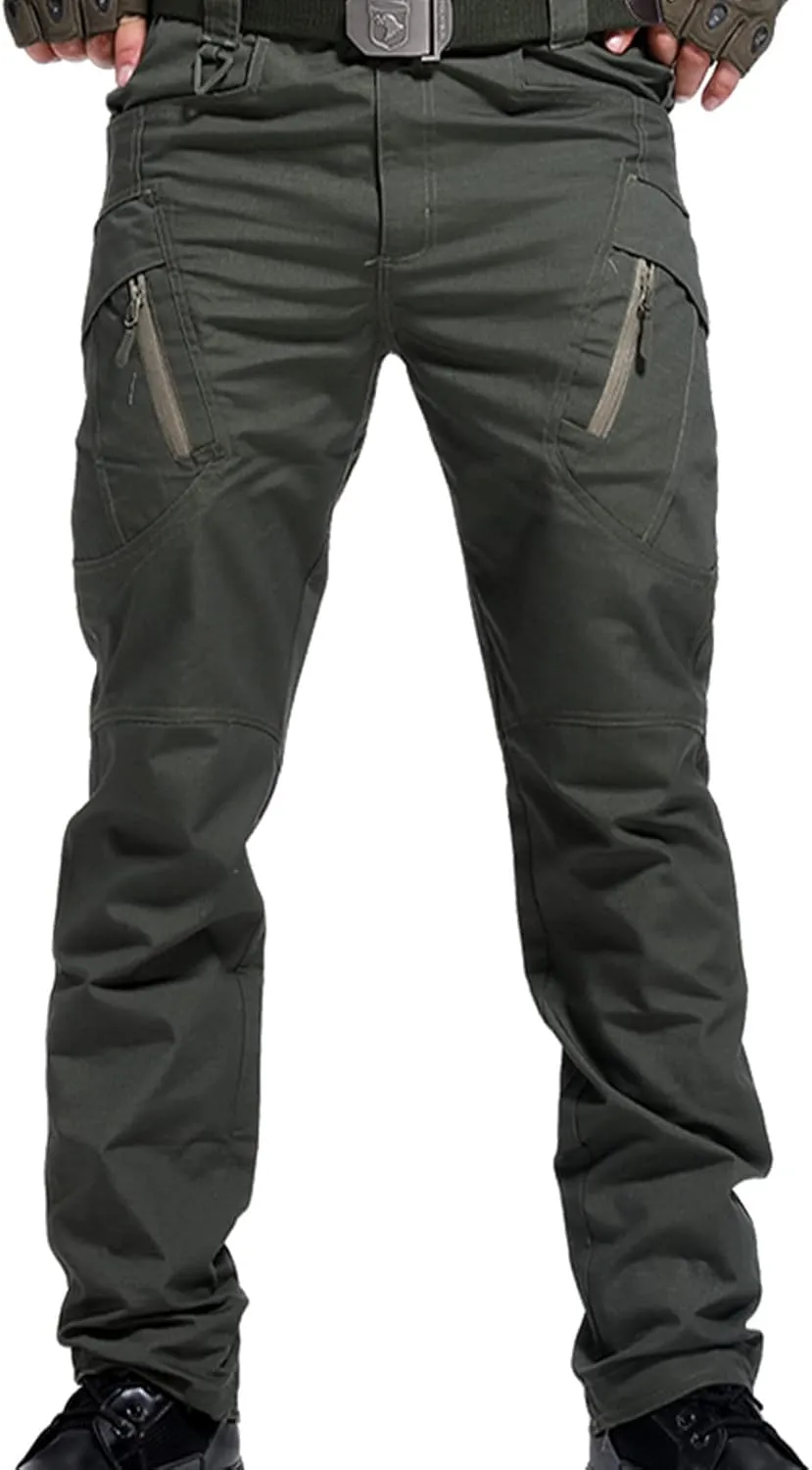 Cargo Pants for Men Parachute Streetwear Casual Straight Leg Pants Slim Fit Outdoor Hiking Pants with Zipper Pockets