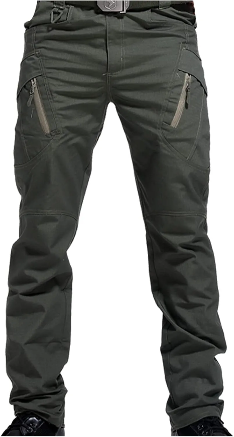 Cargo Pants for Men Parachute Streetwear Casual Straight Leg Pants Slim Fit Outdoor Hiking Pants with Zipper Pockets