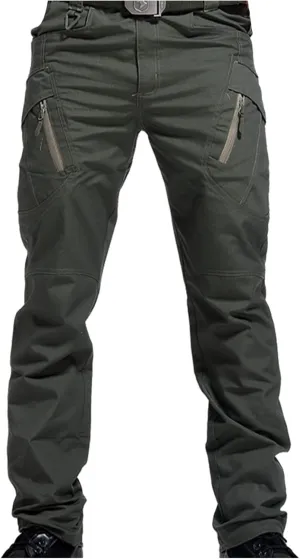 Cargo Pants for Men Parachute Streetwear Casual Straight Leg Pants Slim Fit Outdoor Hiking Pants with Zipper Pockets