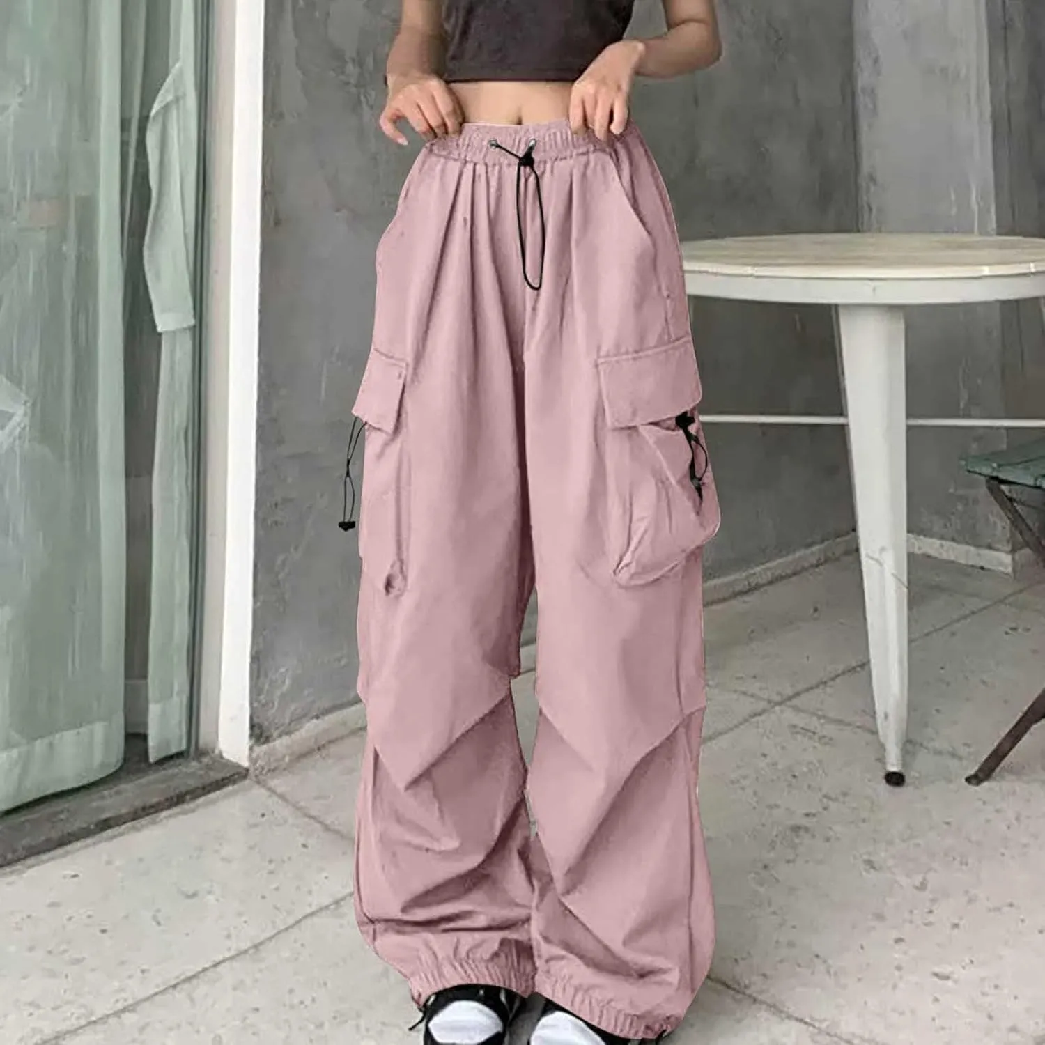 Cargo Pants Women Fashion Wide Leg Pants Parachute Elastic High Waist Baggy Casual Jogger Loose Teen Girls Y2K Trousers