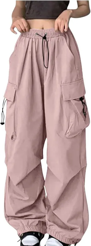 Cargo Pants Women Fashion Wide Leg Pants Parachute Elastic High Waist Baggy Casual Jogger Loose Teen Girls Y2K Trousers