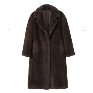 Carmen Brown Luxe Faux Fur Long Coat  Elegant Outerwear