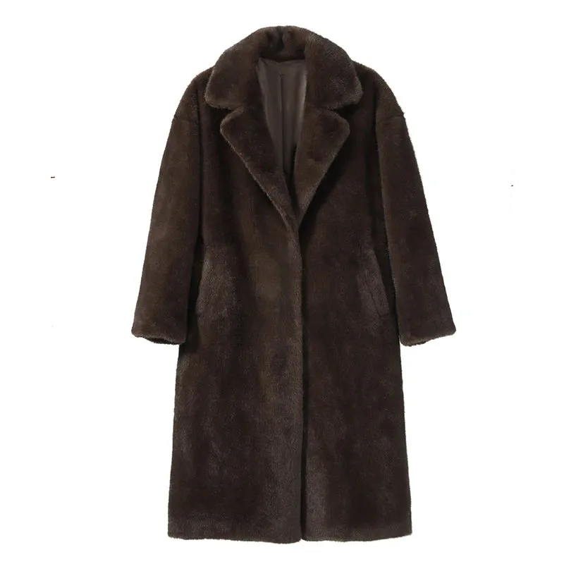 Carmen Brown Luxe Faux Fur Long Coat  Elegant Outerwear