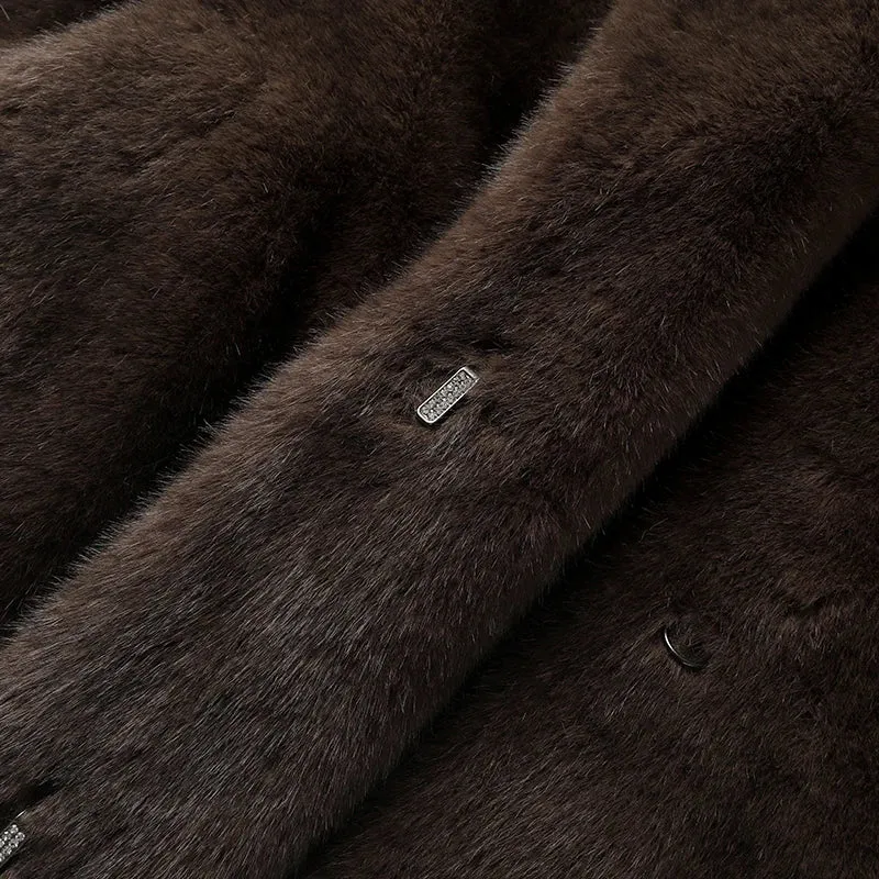 Carmen Brown Luxe Faux Fur Long Coat  Elegant Outerwear