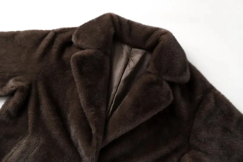 Carmen Brown Luxe Faux Fur Long Coat  Elegant Outerwear