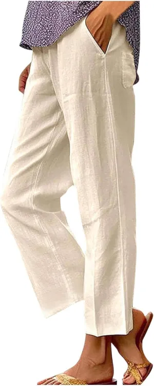 Casual Trousers Pants for Women 2025 Summer Wide Leg Sweatpants Loose Fit Baggy Cotton Linen Long Trousers