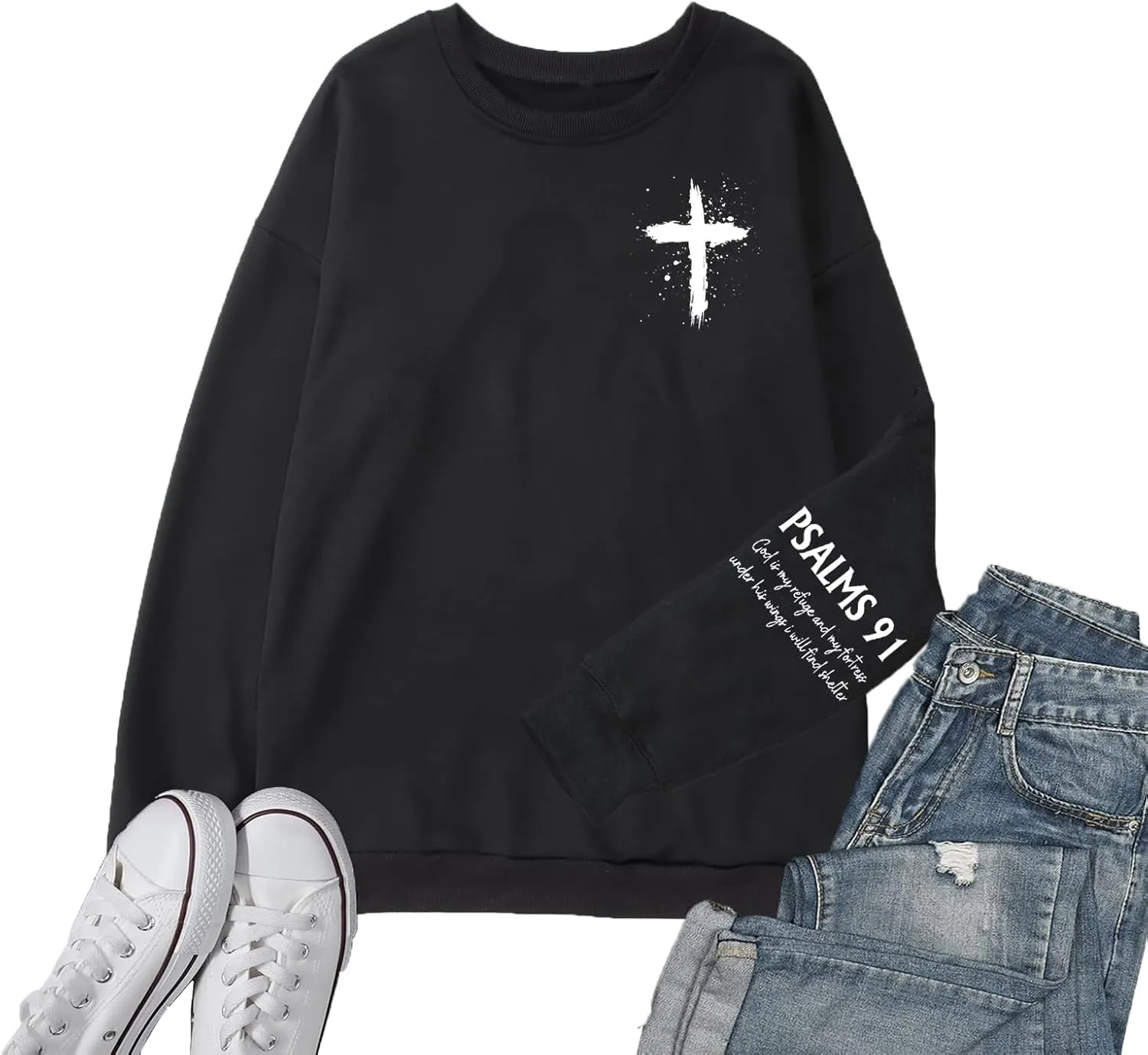 Christian Sweatshirts for Women Psalms 91 Sweatshirt Faith Bible Verse Long Sleeve Religious Graphic Pullover Tops