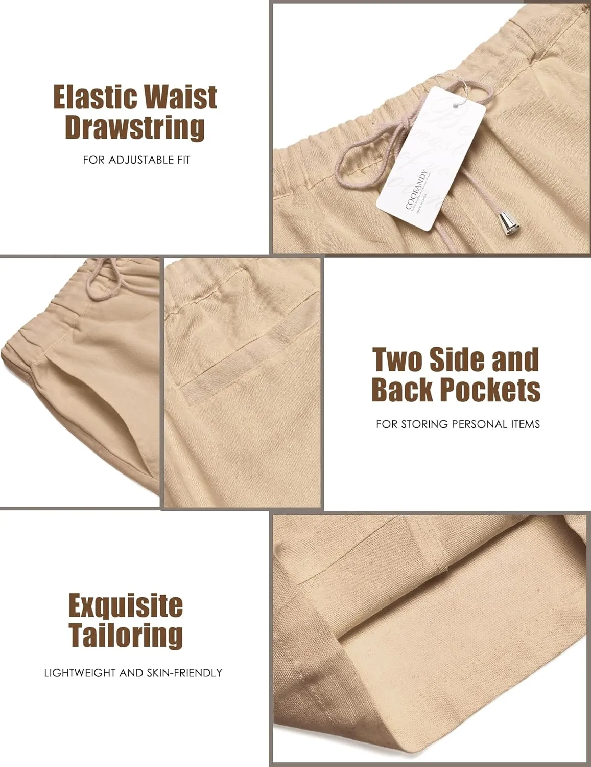 COOFANDY Men's Linen Harem Capri Pants Casual Lightweight Drawstring Yoga Pants Baggy 3/4 Beach Trousers