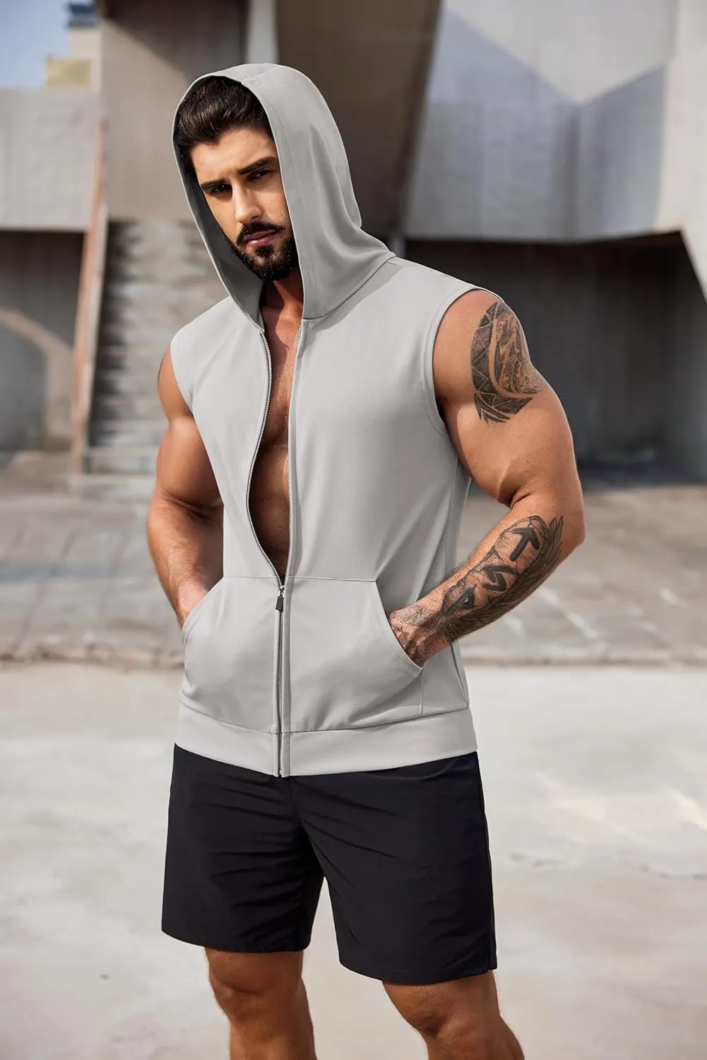 COOFANDY Men's Workout Hooded Tank Tops 2 Pack Zip Up Sleeveless Gym Shirts Muscle Cut Off T Shirt Bodybuilding Hoodies