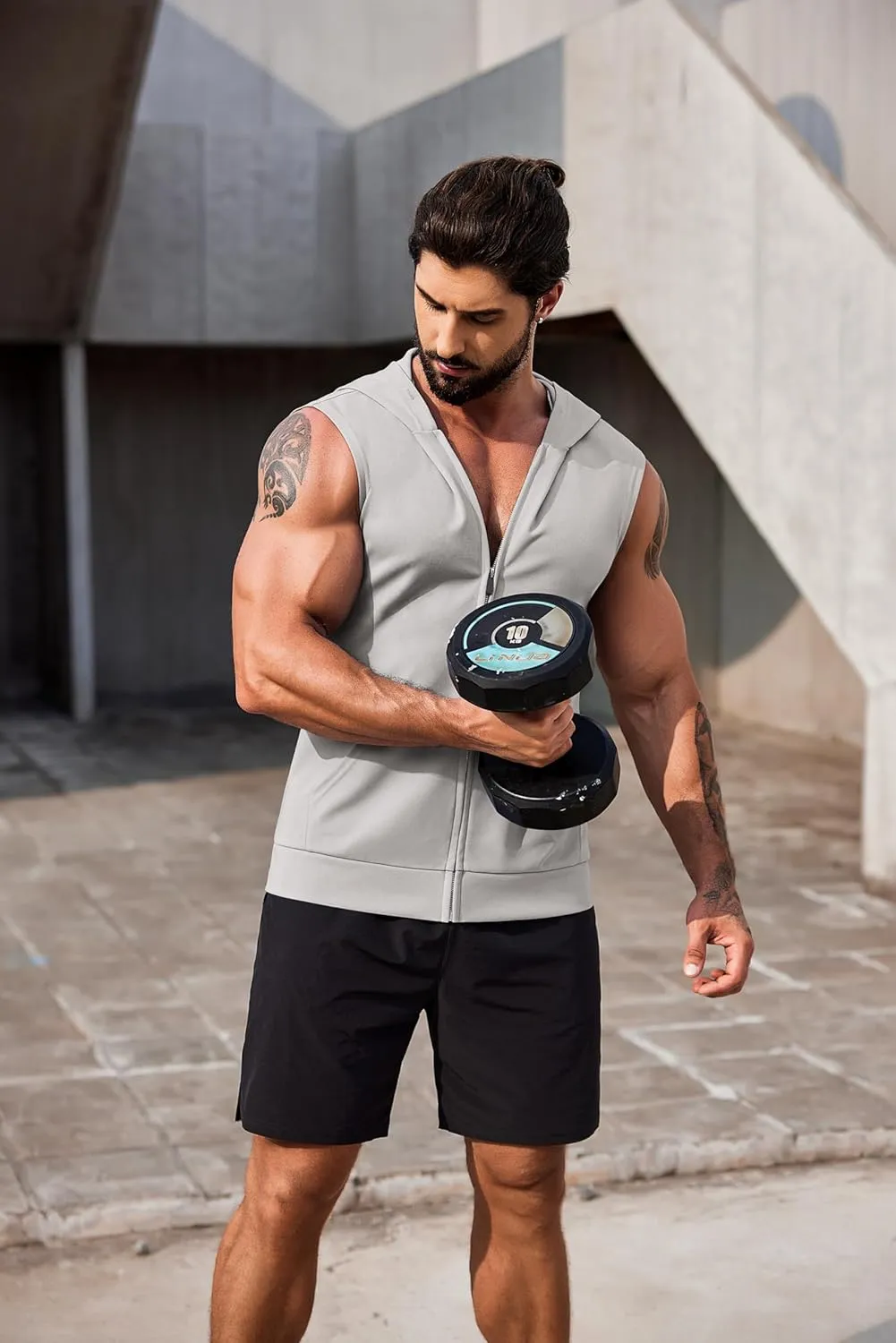 COOFANDY Men's Workout Hooded Tank Tops 2 Pack Zip Up Sleeveless Gym Shirts Muscle Cut Off T Shirt Bodybuilding Hoodies