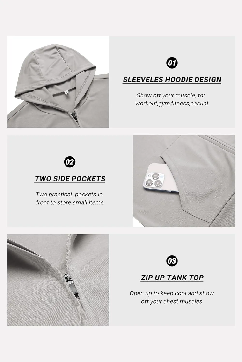 COOFANDY Men's Workout Hooded Tank Tops 2 Pack Zip Up Sleeveless Gym Shirts Muscle Cut Off T Shirt Bodybuilding Hoodies