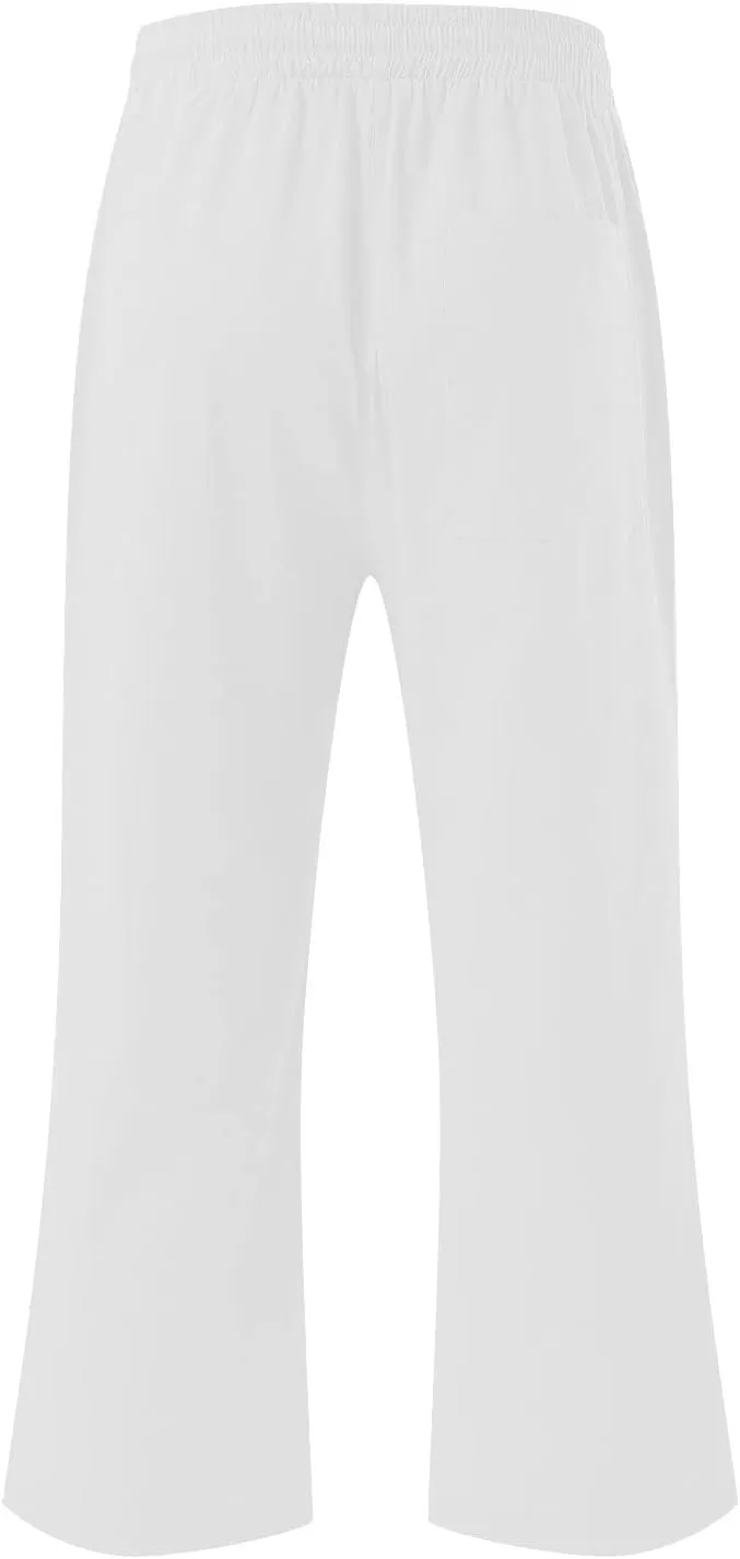 Cotton Linen Capri Pants for Women High Waist Cropped Pant Tie Knot Wide Leg Slacks Summer Beach Palazzo Trousers