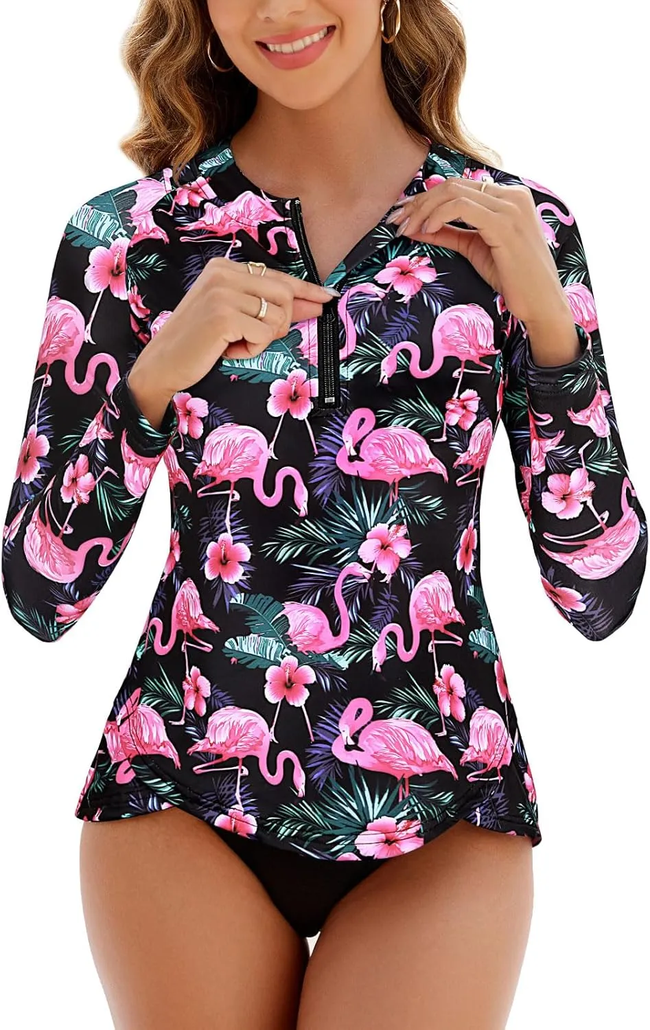 Cucuchy Style Womens 1/4 Zip Up Rash Guard for Women Long Sleeve Swim Shirts UV Sun Protection Swimsuit S-2XL