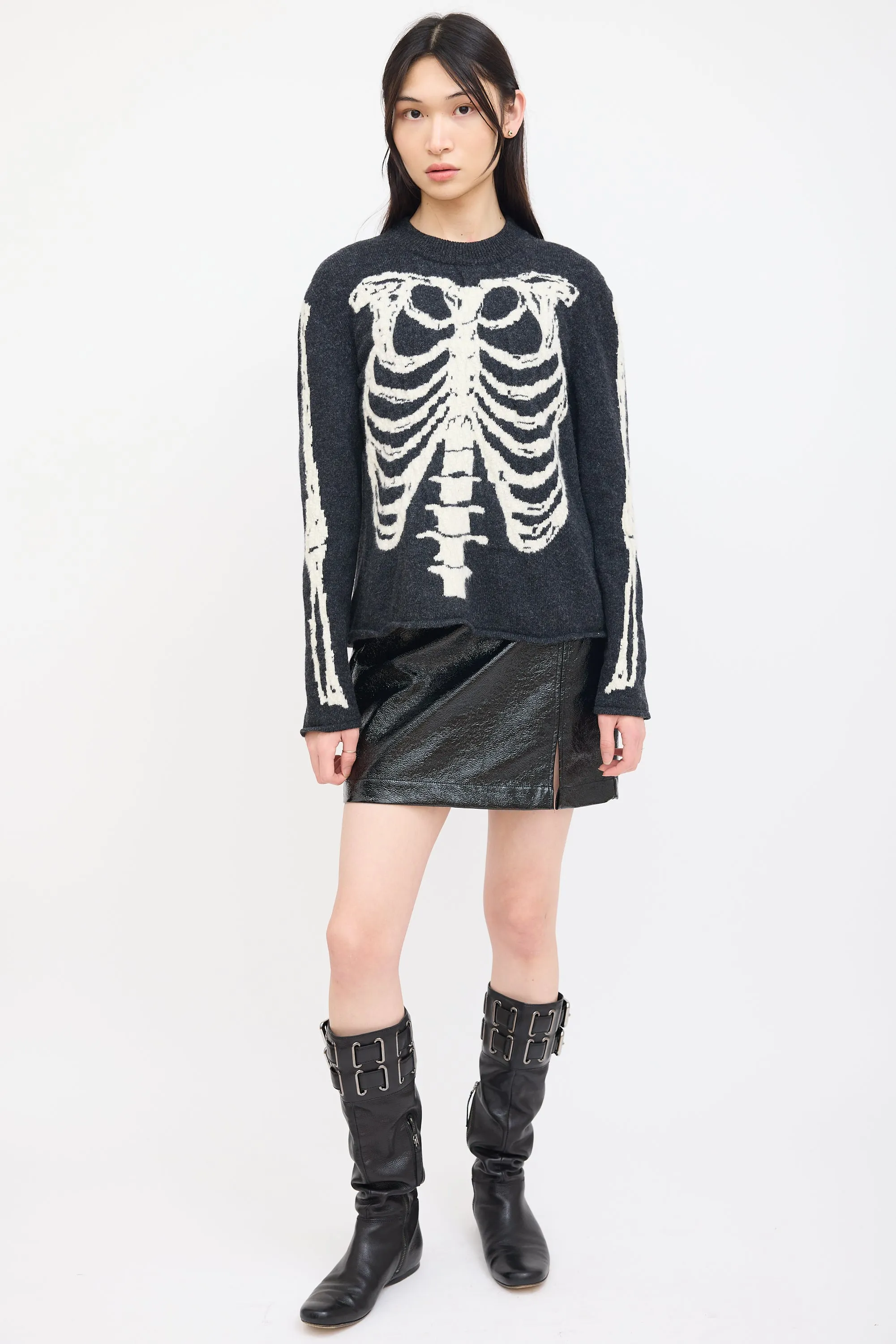 Dark Grey & Cream Knit Skeleton Sweater