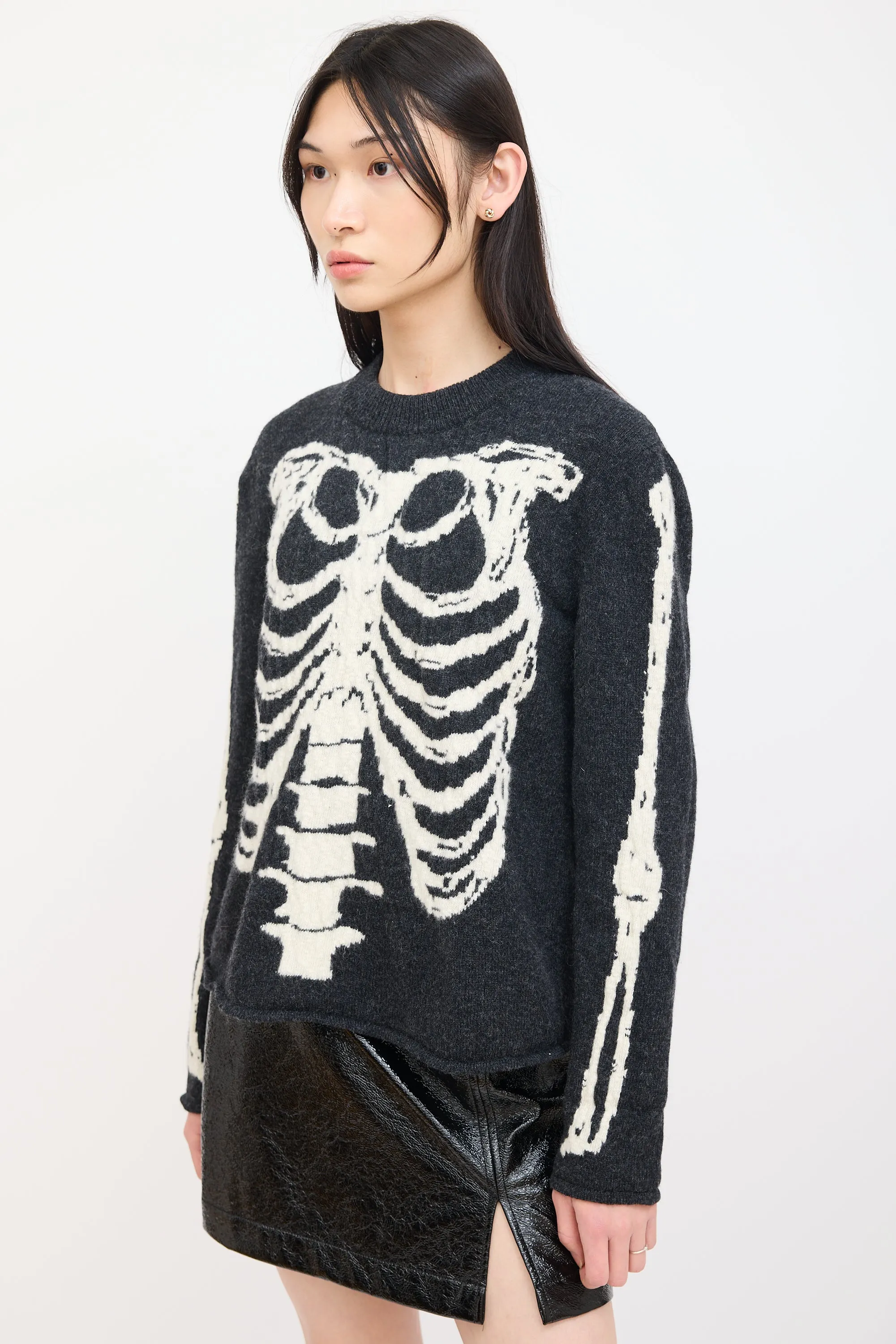 Dark Grey & Cream Knit Skeleton Sweater
