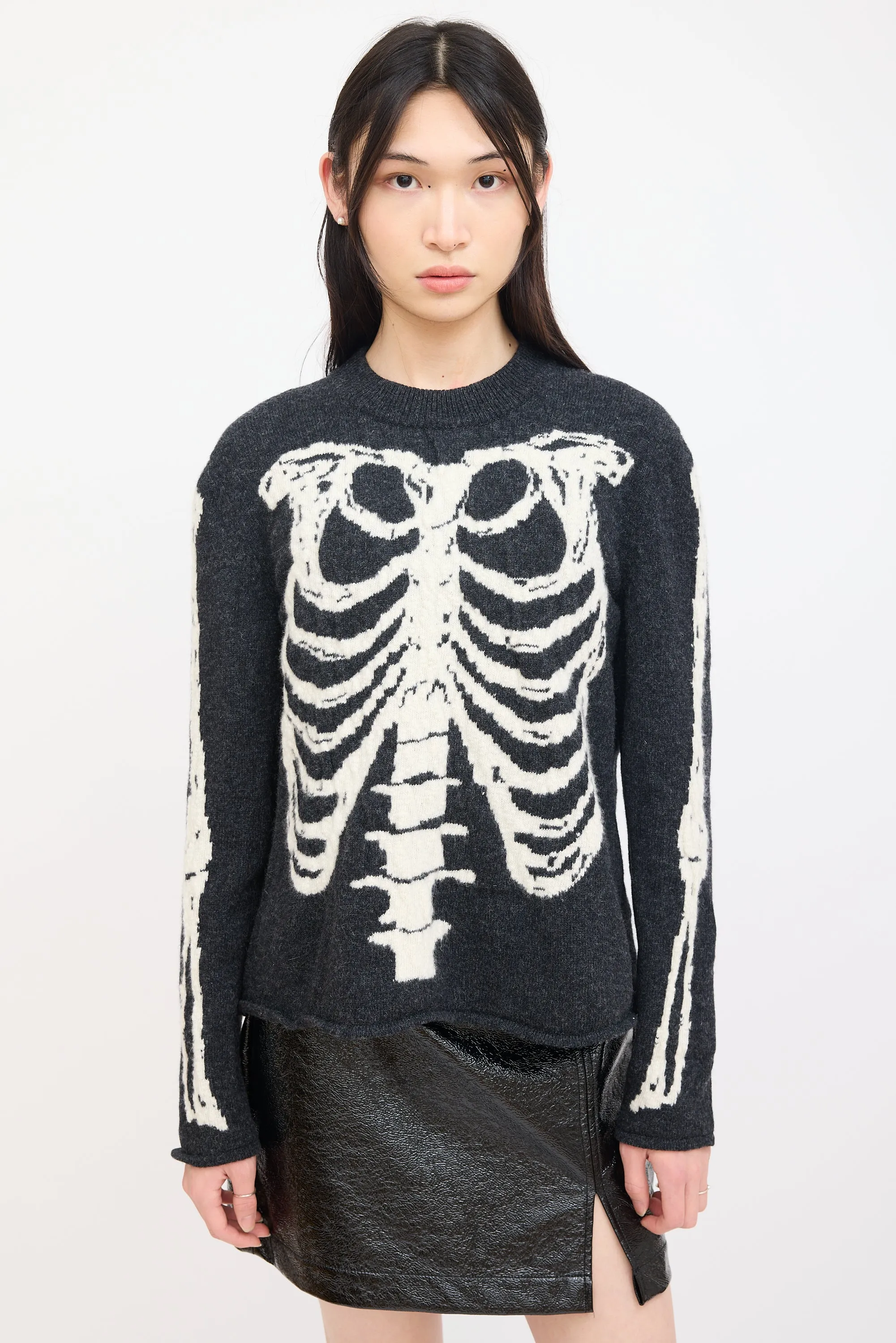 Dark Grey & Cream Knit Skeleton Sweater