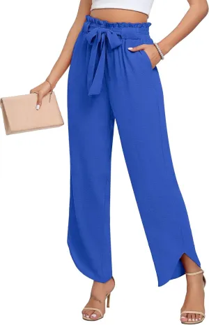 DILIUXING Womens High Waist Pants Wide Leg Adjustable Knot Loose Casual Trousers Business Work Pants with Pockets