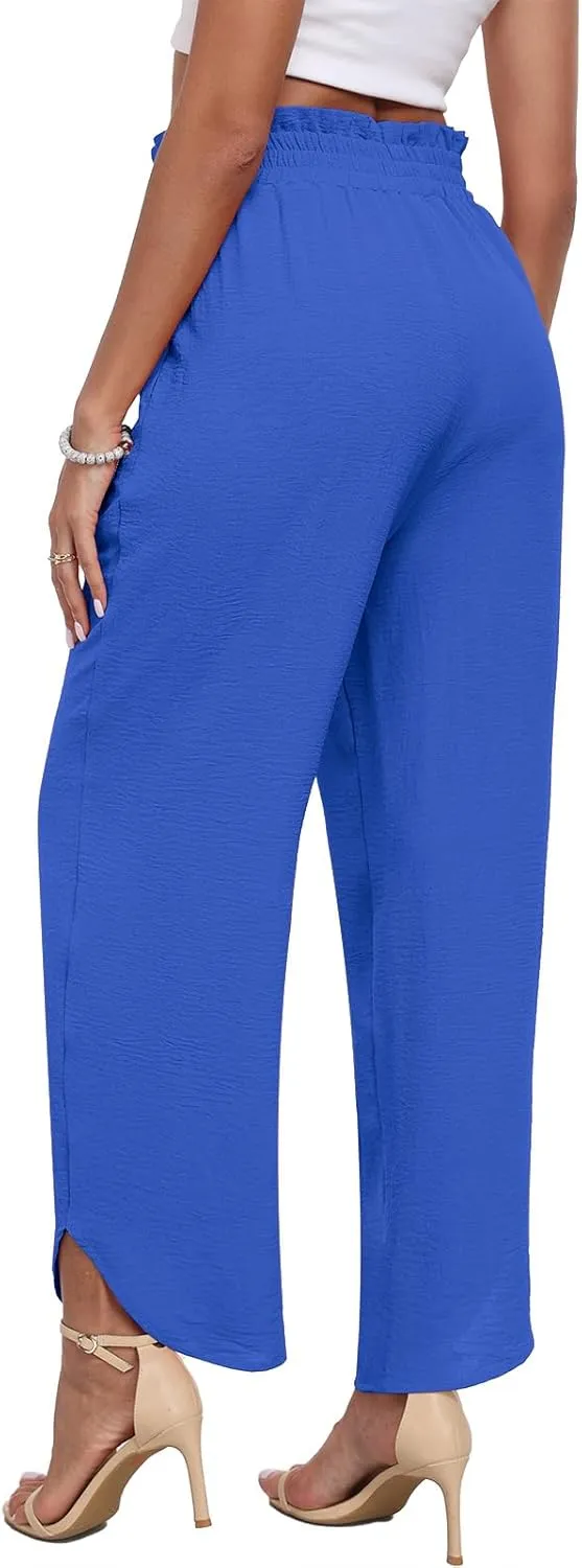 DILIUXING Womens High Waist Pants Wide Leg Adjustable Knot Loose Casual Trousers Business Work Pants with Pockets