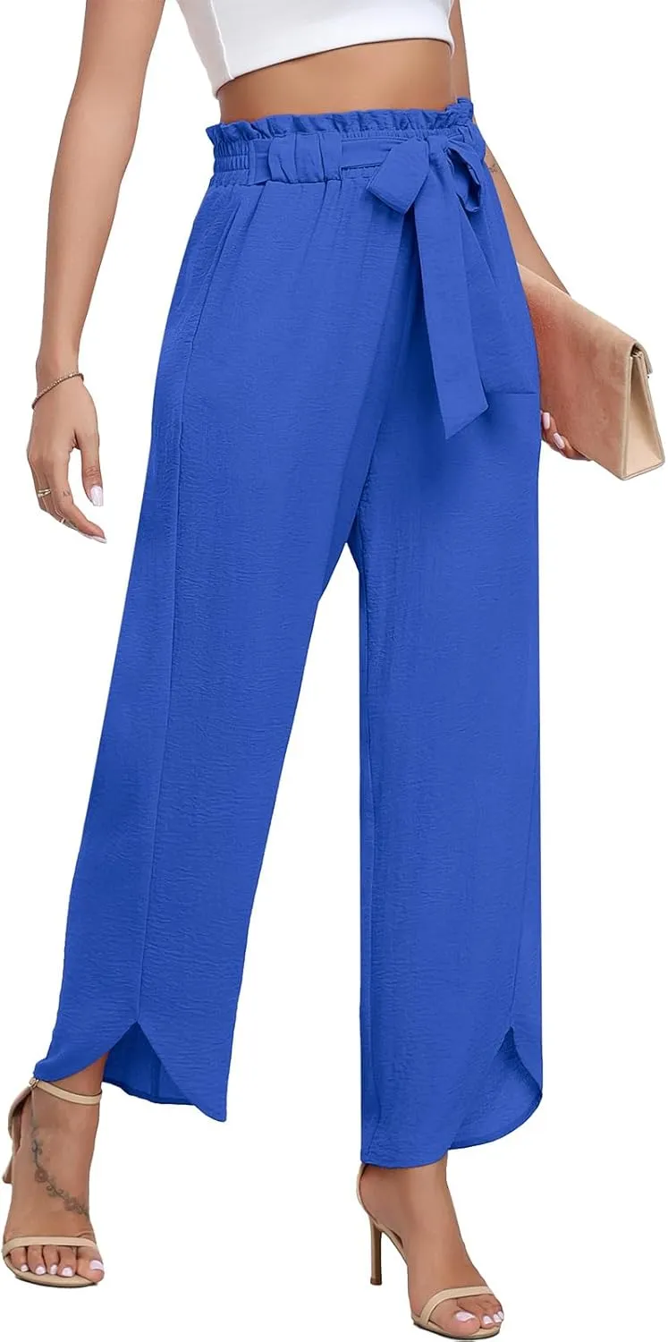 DILIUXING Womens High Waist Pants Wide Leg Adjustable Knot Loose Casual Trousers Business Work Pants with Pockets