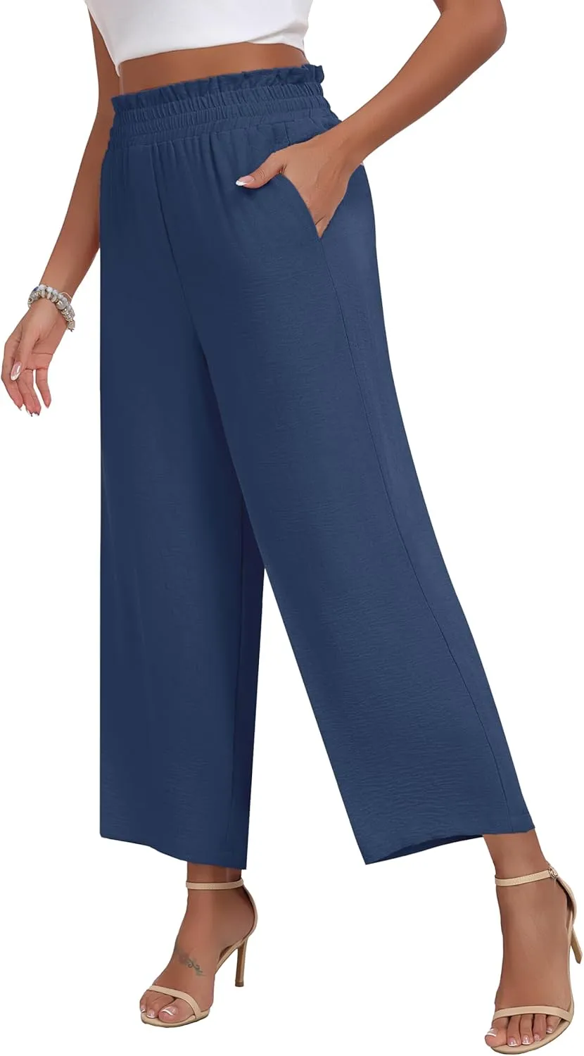 DILIUXING Womens Wide Leg Pants High Waisted Casual Drawstring Trousers Loose Adjustable Pants with Pockets