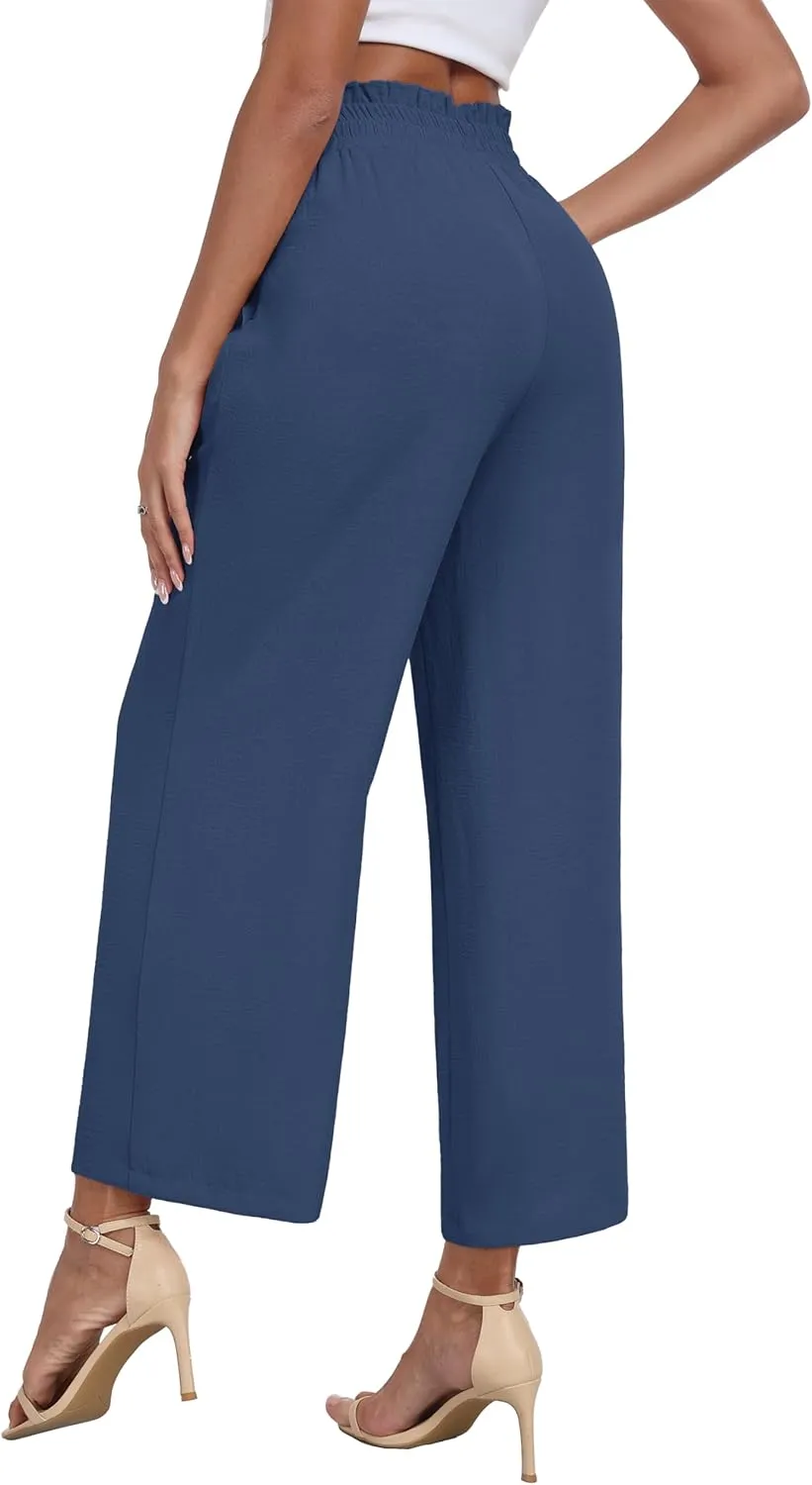 DILIUXING Womens Wide Leg Pants High Waisted Casual Drawstring Trousers Loose Adjustable Pants with Pockets