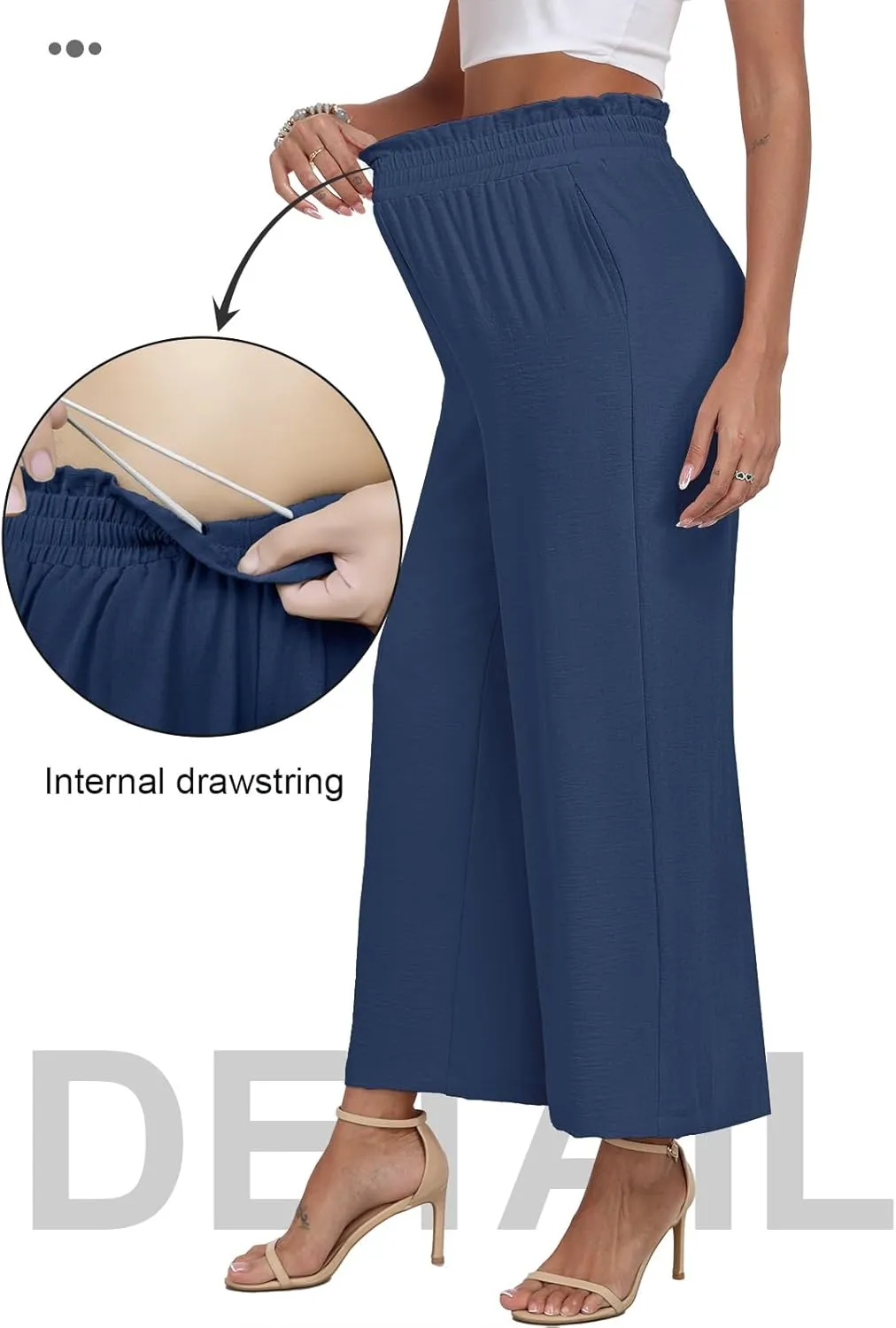 DILIUXING Womens Wide Leg Pants High Waisted Casual Drawstring Trousers Loose Adjustable Pants with Pockets