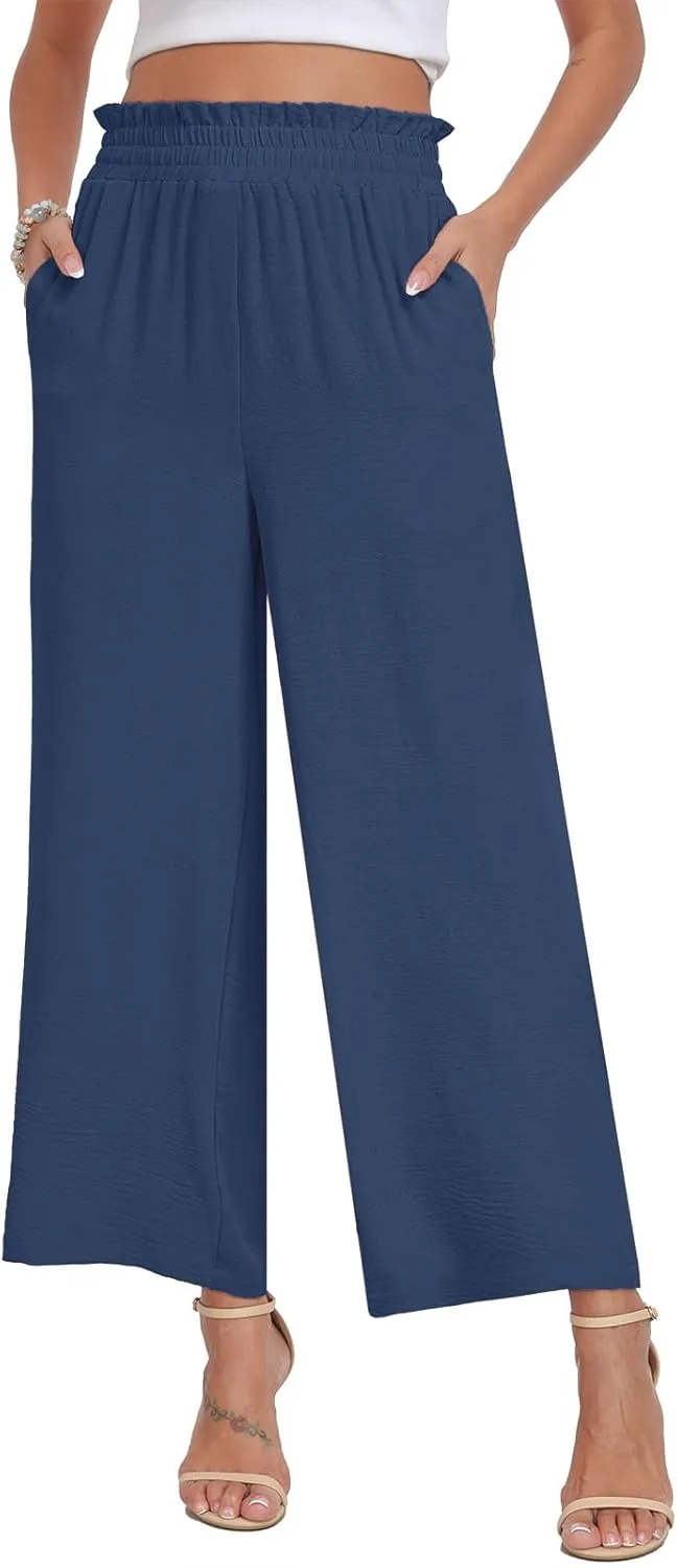 DILIUXING Womens Wide Leg Pants High Waisted Casual Drawstring Trousers Loose Adjustable Pants with Pockets