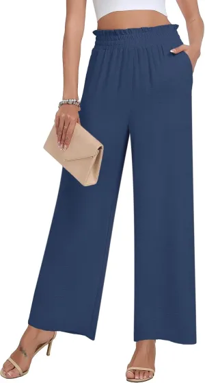 DILIUXING Womens Wide Leg Pants High Waisted Casual Drawstring Trousers Loose Adjustable Pants with Pockets