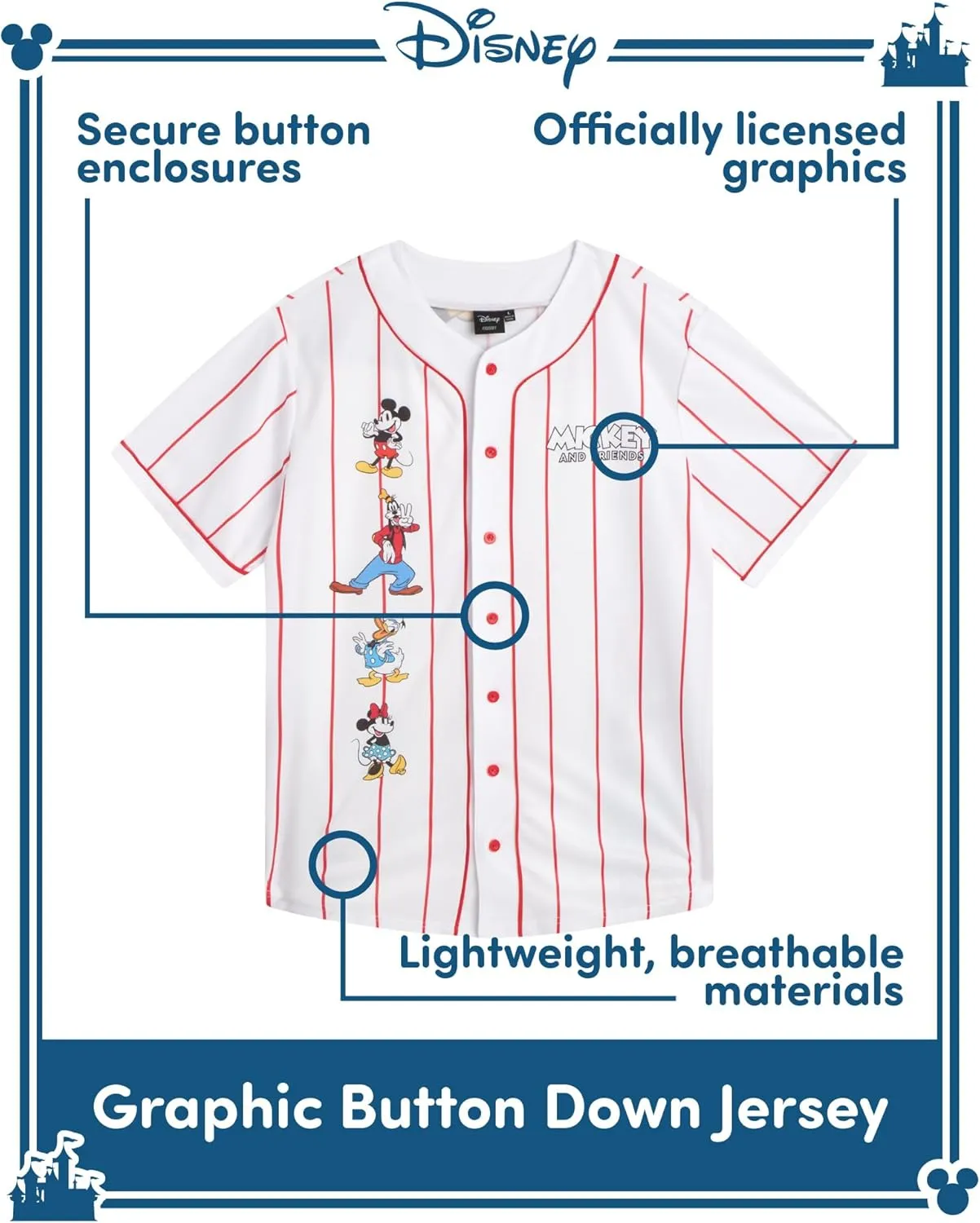 Disney Womens Baseball Jersey - Mickey Mouse Lightning McQueen Marie, Lilo and Stitch Womens Baseball Shirt (Sizes: S-XL)