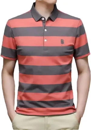 Dvbfufv Men Short Sleeve Stripes Polos Shirt Men Summer Bottoming Shirt Men Youth Business Loose Lapel Quick Dry T- Shirt