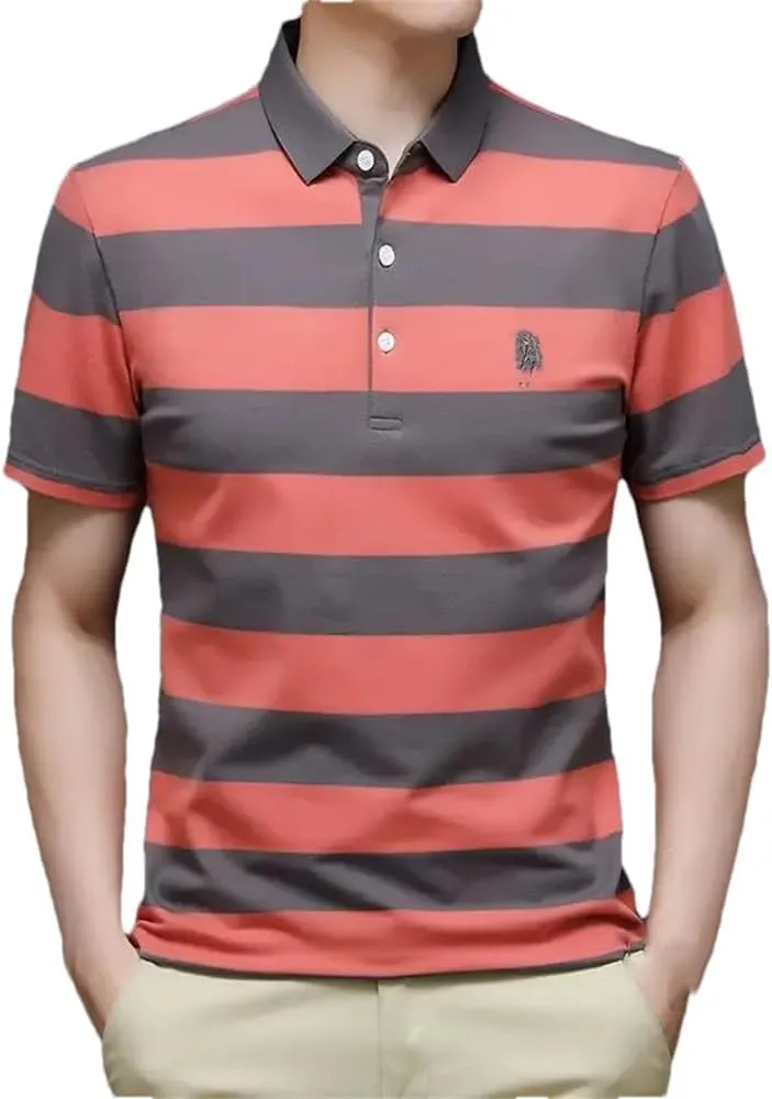Dvbfufv Men Short Sleeve Stripes Polos Shirt Men Summer Bottoming Shirt Men Youth Business Loose Lapel Quick Dry T- Shirt