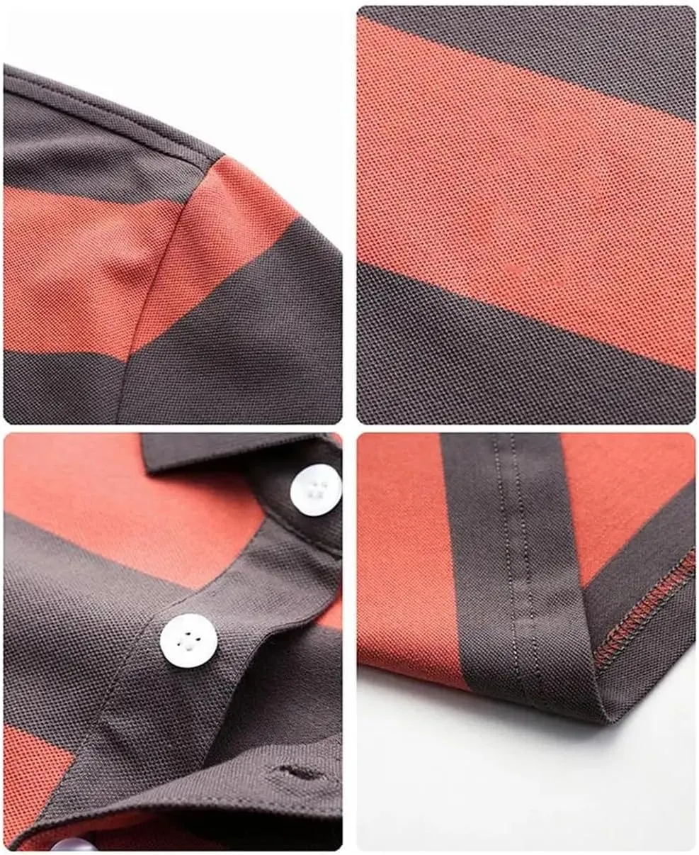Dvbfufv Men Short Sleeve Stripes Polos Shirt Men Summer Bottoming Shirt Men Youth Business Loose Lapel Quick Dry T- Shirt