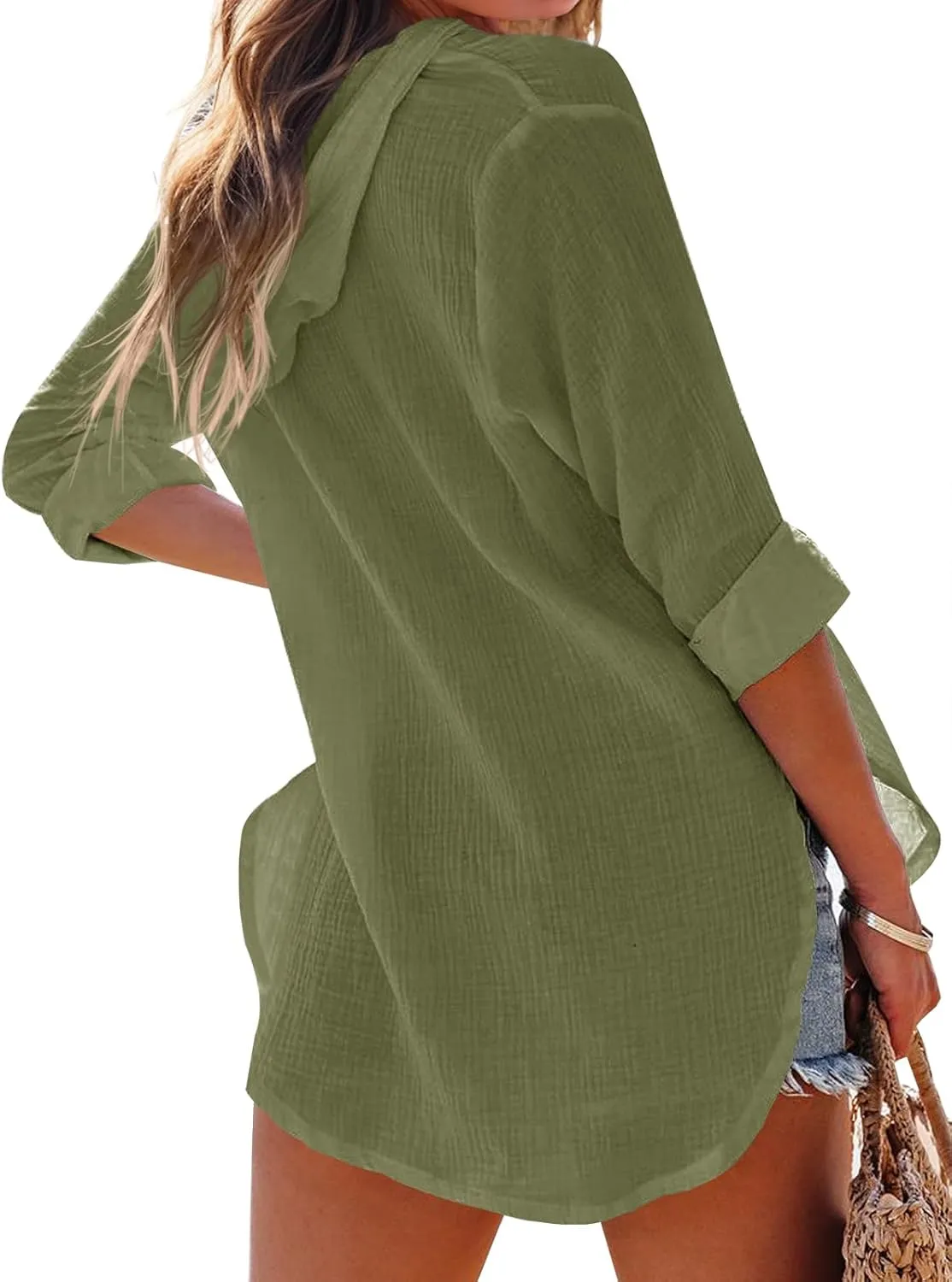Ebifin Women's Beach Cover Up hoodies sweatshirt Long Sleeve V Neck Pocketed Hooded Shirt Top
