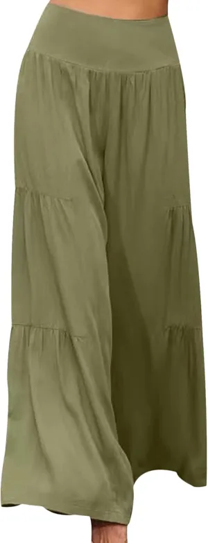 EFOFEI Women's High Waist Wide Leg Long Pants Elastic Cotton Linen Trousers Straight Leg Palazzo Trousers