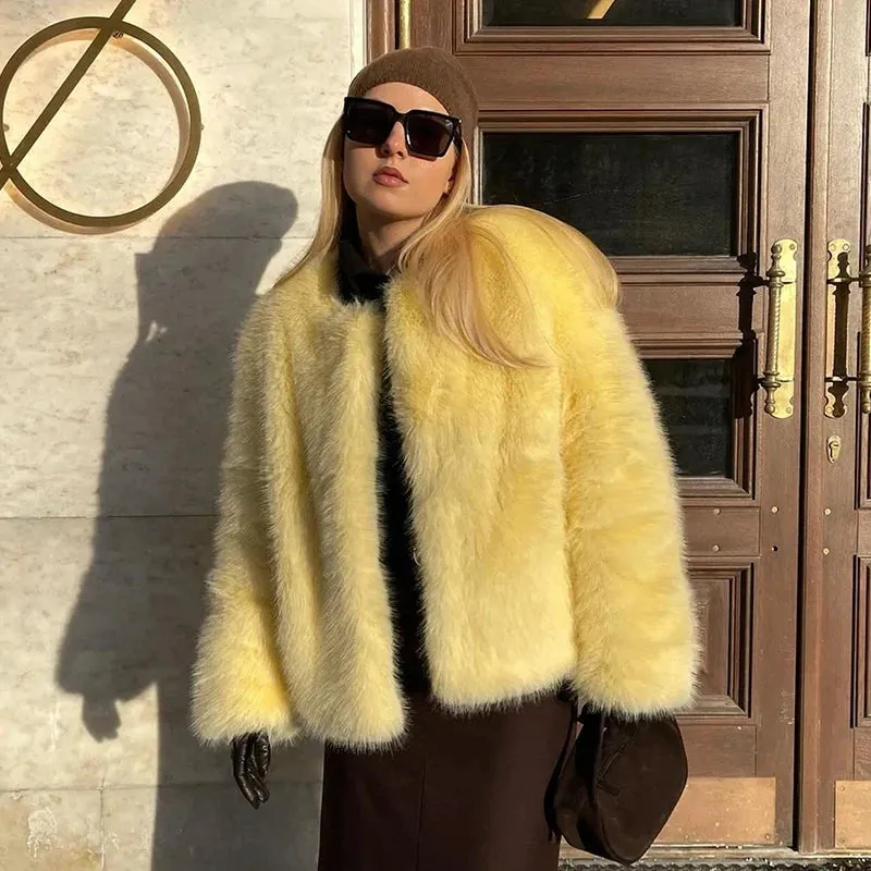 Elysia Luxe Faux Fur Cropped Jacket  Chic Winter Glamour