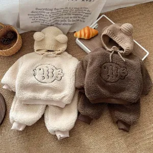 Embroidered Fish Winter Plush Baby Jogger Set