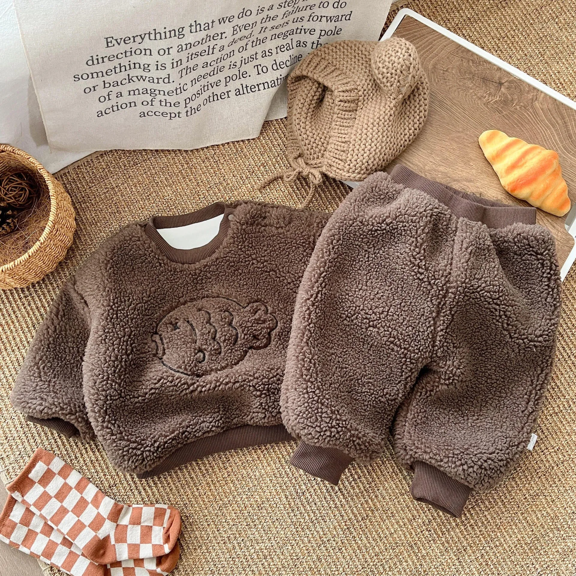 Embroidered Fish Winter Plush Baby Jogger Set