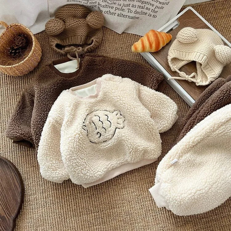 Embroidered Fish Winter Plush Baby Jogger Set