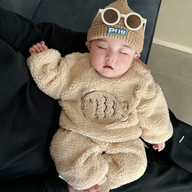 Embroidered Fish Winter Plush Baby Jogger Set