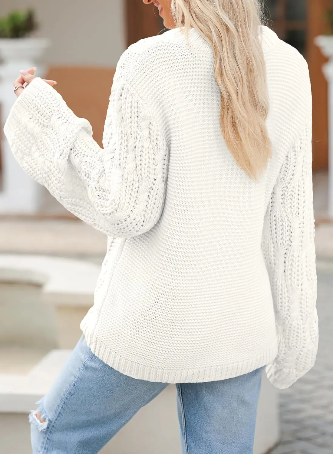 EVALESS Sweaters for Women 2024 Trendy Casual Crewneck Long Sleeve Cable Knit Pullover Sweaters Tops Fall Clothes