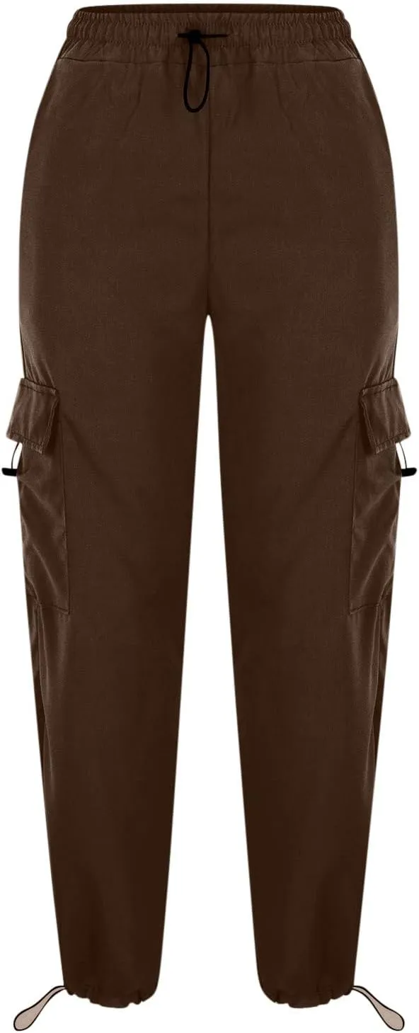 fartey Womens Baggy Cargo Pants High Waist Adjustable Straight Leg Trousers Casual Loose Parachute Hiking Pants with Pocket