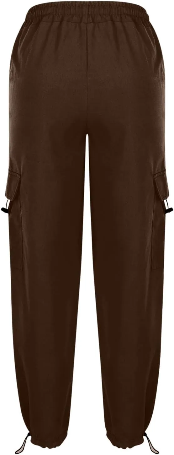 fartey Womens Baggy Cargo Pants High Waist Adjustable Straight Leg Trousers Casual Loose Parachute Hiking Pants with Pocket