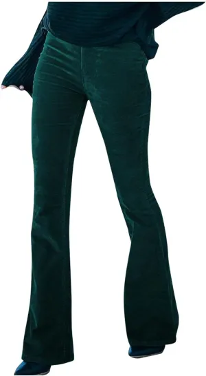 Febecool Cargo Pants Women Solid Color Slim Fit Micro Flared Pants Elastic Waist Casual Pants Corduroy