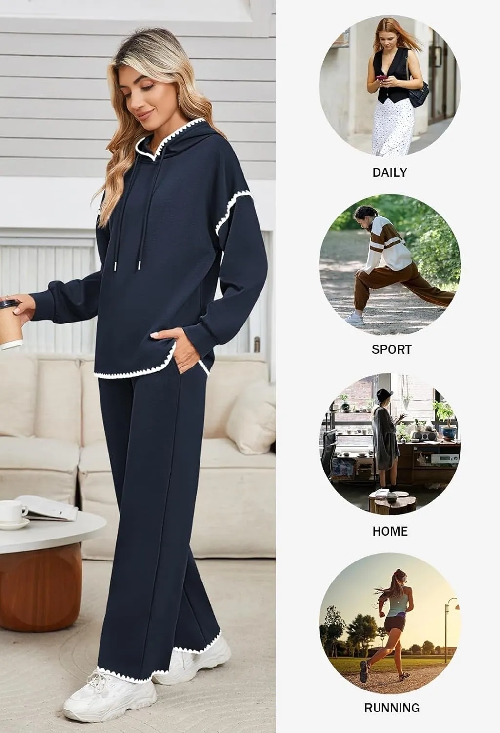 Fixmatti Women 2 Piece Outfits Hoodie Sweatsuit Long Sleeve Pullover Sweatshirt Matching Sweatpants Jogger Set