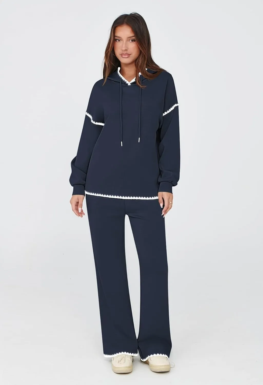 Fixmatti Women 2 Piece Outfits Hoodie Sweatsuit Long Sleeve Pullover Sweatshirt Matching Sweatpants Jogger Set