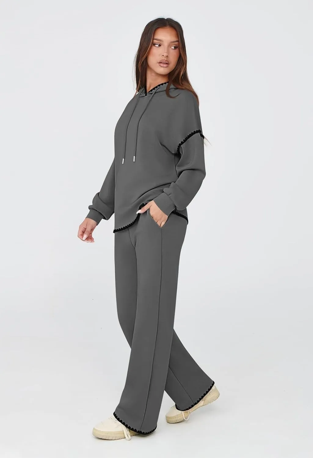 Fixmatti Women 2 Piece Outfits Hoodie Sweatsuit Long Sleeve Pullover Sweatshirt Matching Sweatpants Jogger Set