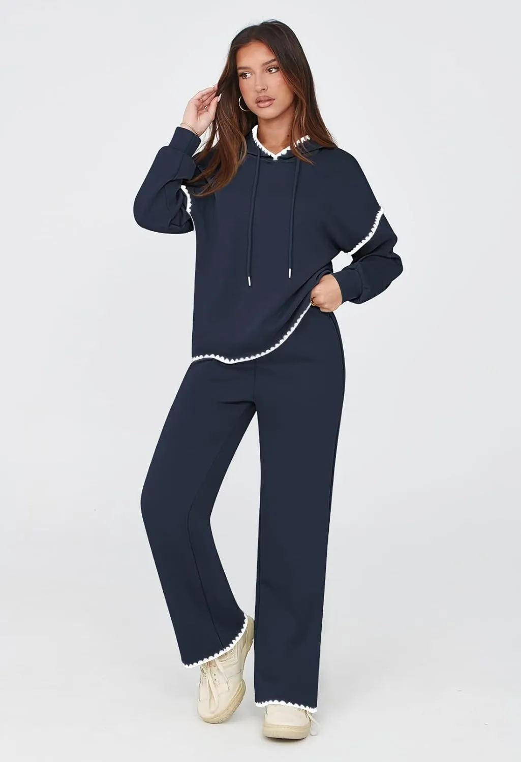 Fixmatti Women 2 Piece Outfits Hoodie Sweatsuit Long Sleeve Pullover Sweatshirt Matching Sweatpants Jogger Set