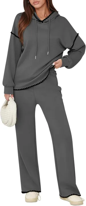 Fixmatti Women 2 Piece Outfits Hoodie Sweatsuit Long Sleeve Pullover Sweatshirt Matching Sweatpants Jogger Set