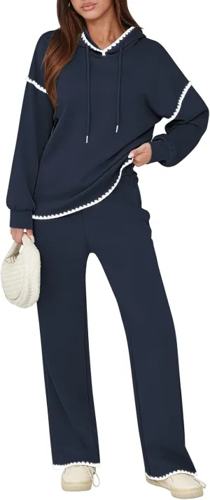 Fixmatti Women 2 Piece Outfits Hoodie Sweatsuit Long Sleeve Pullover Sweatshirt Matching Sweatpants Jogger Set