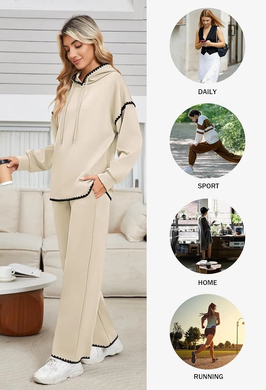 Fixmatti Women 2 Piece Outfits Hoodie Sweatsuit Long Sleeve Pullover Sweatshirt Matching Sweatpants Jogger Set